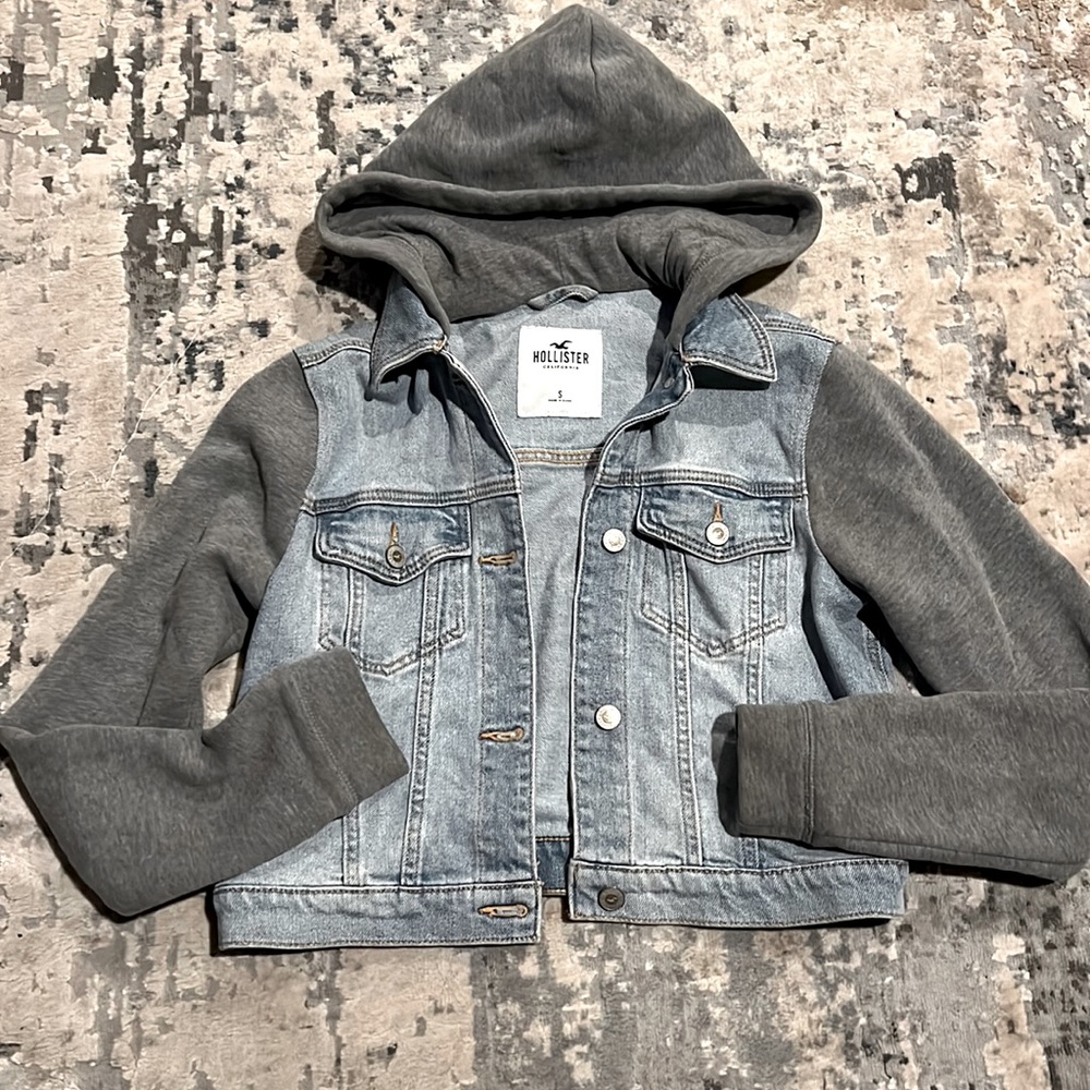 Hollister denim and knit hooded jacket. Size Small
